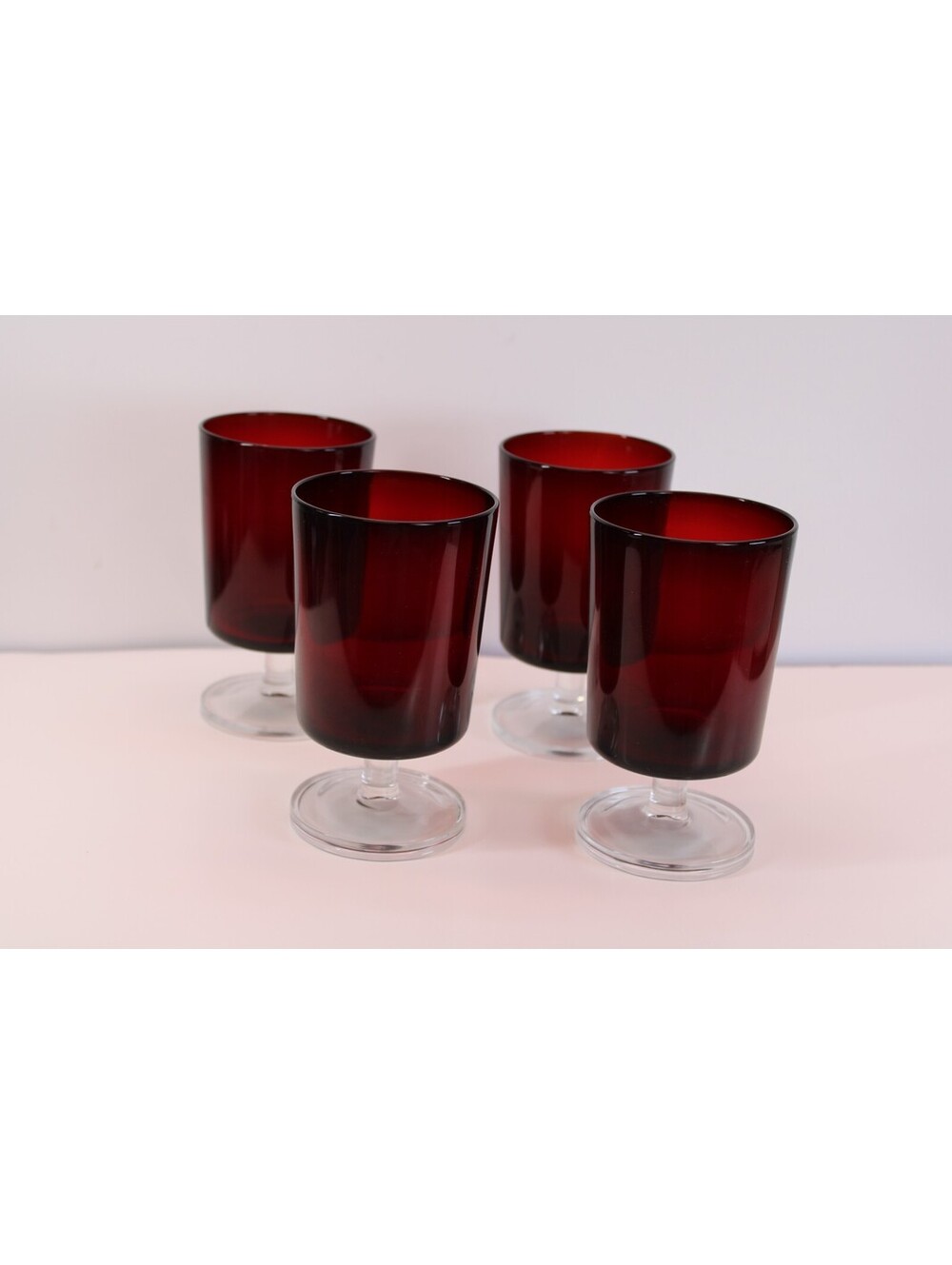 Vtg MCM Luminarc Cavalier Dark Ruby Red Wine Glasses 6" France x4 LNC